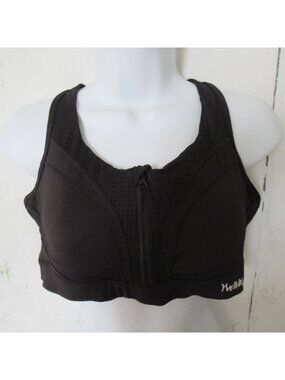 Yvette Sport Bra XXL 2XL Black Zip Front No Wire Sports Wireless Cut Out Back